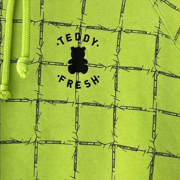 Teddy Fresh Barbed Wire Pullover Hoodie in Lime Green Black Men's Large Grunge - Picture 2 of 4